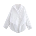 Detailed flat lay of white long sleeve shirt featuring lapel collar and single chest pocket - XS / White