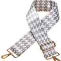 Détail de la bandoulière pied-de-poule gris avec boucle dorée réglable et mousqueton - Pied-de-poule / Argent