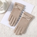 Gants d'hiver beiges pour femmes en daim avec doublure en fausse fourrure et fonction tactile - Taille unique / Daim Synthétique Nœud-Kaki