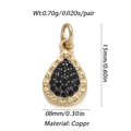 Detail of water drop gold copper pendant with black enamel inlay and size dimensions - Gold Black Textured Teardrop Pendant