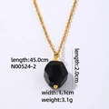 Golden necklace with a faceted black stone pendant showing precise dimensions and weight - Gold + Obsidian