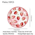 Set of 10 strawberry print paper plates for birthday party, 7 inch diameter size - 7 Inch Plate