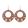 Close-up of vintage hollow wooden hoop earrings with metal hooks on a white surface - Style 37