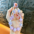 Purple beaded phone strap keychain with translucent iridescent cubes and bow detail - Purple