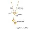 Detailed view of angel wing heart necklace with zircon stones and dimensions - Gold Necklace (P1870)