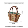 Handmade woven basket bag with brown leather handles and floral drawstring lining - Fashion Starry Sky (Green Flower Lining)