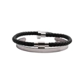 Bracciale da uomo a doppio strato con pelle intrecciata nera e fascia in acciaio argento - Set da 2 Pezzi Color Acciaio D
