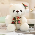 White teddy bear plush toy wearing red and green Christmas hat and scarf, 20cm - Style C Red Green Plaid Scarf / White