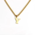 18K gold plated stainless steel necklace featuring a bold letter Y pendant on a flat curb chain - Letter Y / Gold