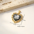 Golden heart pendant with black shell angel relief and sparkling crystal borders - Lace Heart Angel (Black Shell)