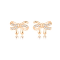 Elegante roségoudkleurige S925 zilveren strik oorknopjes met witte zirkonia steentjes - 925 zilver / Roségoud