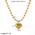 18k gold plated stainless steel heart pendant necklace with 6mm bead chain length info - Gold Bead Heart Necklace (TN3461-6)