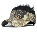 Detail of camouflage baseball cap with synthetic black hair extension on top - Head Circumference 55-60cm / Camouflage Cap with Black Wig