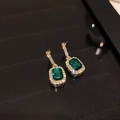Elegant French court style gold earrings with emerald green crystals and zircon accents - 2# Silver Pin - Green - Square Style