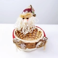 Bamboo Christmas storage basket featuring a cute Santa Claus doll with a red knit hat - Curly Beard Santa