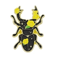 Golden enamel beetle brooch with yellow floral patterns and black oil finish - Beetle Yellow Flower
