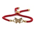 Adjustable red braided rope bracelet with golden cubic zirconia butterfly charm pendant - Gold Butterfly + Red Rope