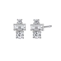S925 silver square geometric stud earrings with clear triple-layered cubic zirconia - Silver Geometric Tiered Zircon