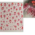 Self-adhesive nail art stickers SO-172 with red metallic flowers and moons - SO-172 Retro Flower / Red