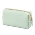Octagonal mint green PU leather makeup bag with gold zipper and textured finish - Small / Grass Green