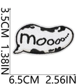 Detail view of cow embroidery patch with dimensions showing 6.5x3.5cm and Moooo text - Style 7