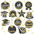 12-piece black and gold 5D diamond painting graduation keychain set with 2023 grad motifs - YS-16 Graduation Black Gold (12Pcs)