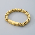 Polished gold stainless steel Byzantine chain bracelet with secure fold-over clasp - Gold Byzantine Style (KB98364-K)