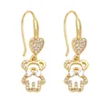 Boucles d'oreilles pendantes cœur et ours dorés avec cristaux brillants pour femmes - Style Ours (C) / Or