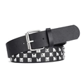 Black punk leather belt with three rows of silver square pyramid studs and pin buckle - Silver Stud Style / Black