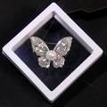 Silver butterfly brooch with sparkling rhinestones and pearl in a white jewelry box - XZ212-Silver Butterfly Rhinestone-Boxed