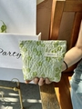 Borsa cosmetica in jacquard verde erba con texture floreale ed etichetta tessuta H&R BAG - Piccolo / Fiore Verde