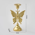 Golden butterfly metal candle holder with round base for romantic table decor 17.5cm - Large Butterfly / Gold