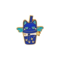 Cat pearl milk tea enamel brooch pin in dark blue and gold finish for jackets - Dark Blue Cat Cup Style (C2245)
