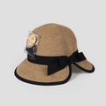 Elegant khaki straw sun hat with black ribbon bow and UPF 50+ sun protection feature - M (56-58cm) / Black
