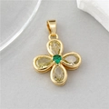 Elegant gold flower pendant featuring a green center gem and light yellow crystal petals - H-11024 Clover Pendant (Gold Base Green Yellow Stone)