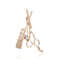 Golden hairdresser brooch featuring scissors and comb design with a white zircon stone - Gold Scissors and Comb (YNCP1362)