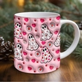 Pink Spooky Halloween ghost ceramic mug with 3D embossed daisy and heart patterns - SP-F Style