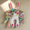 Easter bunny wreath with pink daisies and rainbow ribbons for festive wall decor - 2026 New Bunny Wreath B