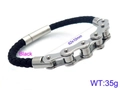 Bracciale da uomo in pelle intrecciata nera con design a catena di bici in acciaio - Stile Acciaio Lucido (KB115569-KFC)