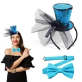 Blue sequin witch hat headband and matching bowtie set for Halloween party costumes - Blue Ribbon Bowtie