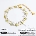 Bracelet double couche en acier inoxydable avec marguerites bleues et perles - Marguerite Bleue Perle à Couches (SL41243)