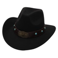 Classic black felt cowboy hat with vintage star buckle and turquoise beaded leather band - Kids Size / Black (Bronze Star)