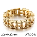 Polished gold 22mm stainless steel motorcycle chain bracelet for men, 240mm length - Bright Gold (Gold KB87851-K)