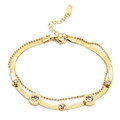 Gold double-layer snake chain bracelet with five round cubic zirconia and Roman numerals - P601 Gold Anklet (21+4cm)