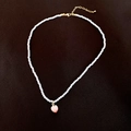 Collier de perles avec un pendentif pêche dégradé rose et fermoir doré chic - Pêche rose perle blanche (68# Collier-3mm)