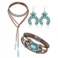 Detail view of bohemian turquoise jewelry set including necklace, earrings and bracelet - Turquoise Necklace Earrings Bracelet Set