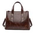 Retro dark brown large capacity tote bag with leather texture and metal handle - Oily Leather Coffee