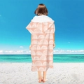 Adult salmon pink hooded beach towel poncho with white rainbow pattern made of microfiber - Pullover Style - Beige Rainbow