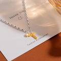 S925 silver letter T pendant necklace with sparkling zircon and minimalist bead chain - Silver Letter T