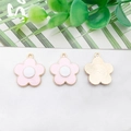 Pink enamel flower charms with gold plating for DIY jewelry necklaces and earrings - Five-Petal Flower (14755)